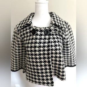 Central Park West White Black Houndstooth Wool Blend Cardigan Shacket-Size Sm